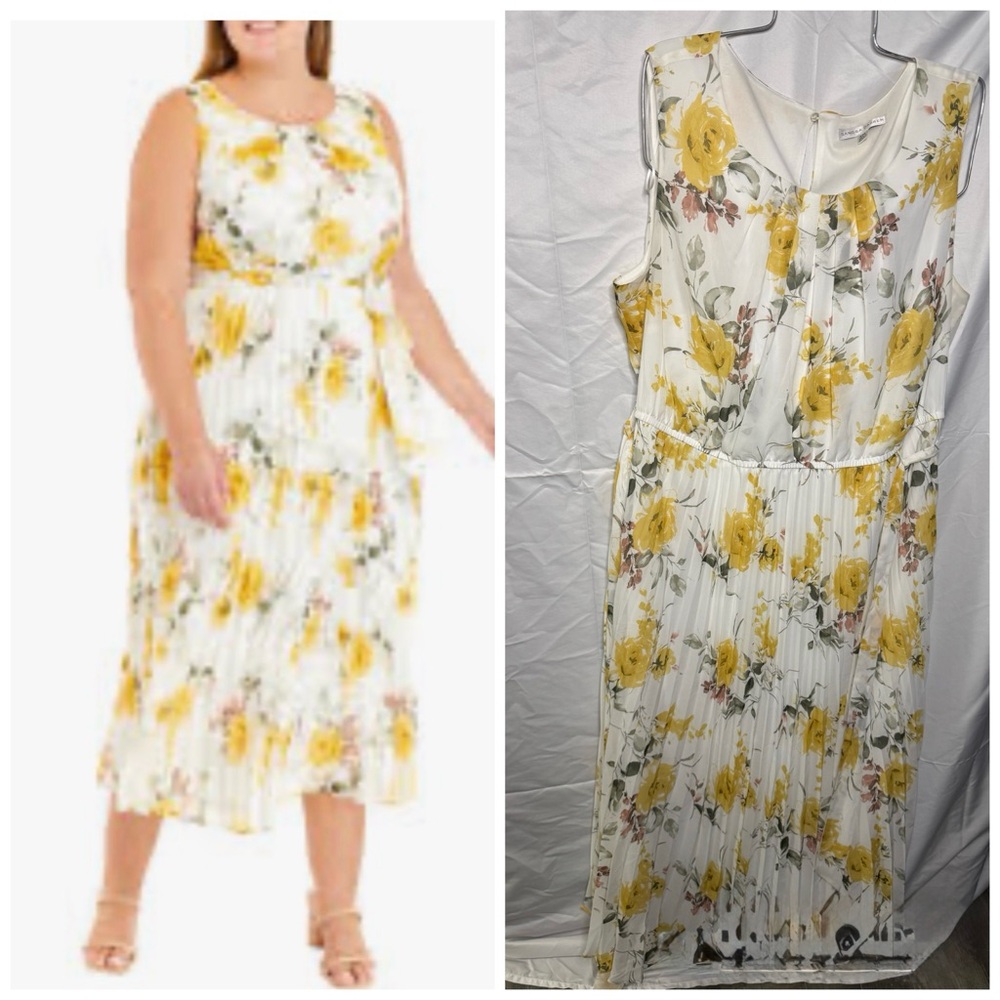 Chic Floral Midi Dress - Yellow and White